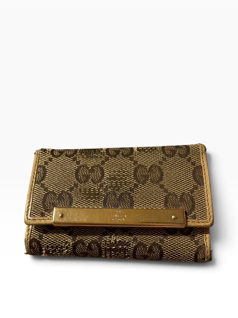 Gucci Brown Monogram Canvas Wallet with Gold-Tone Plate